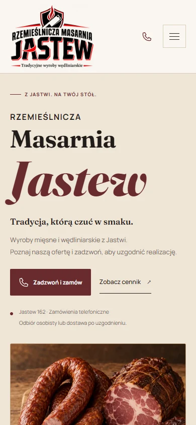 Mobile view of the live Masarnia Jastew website