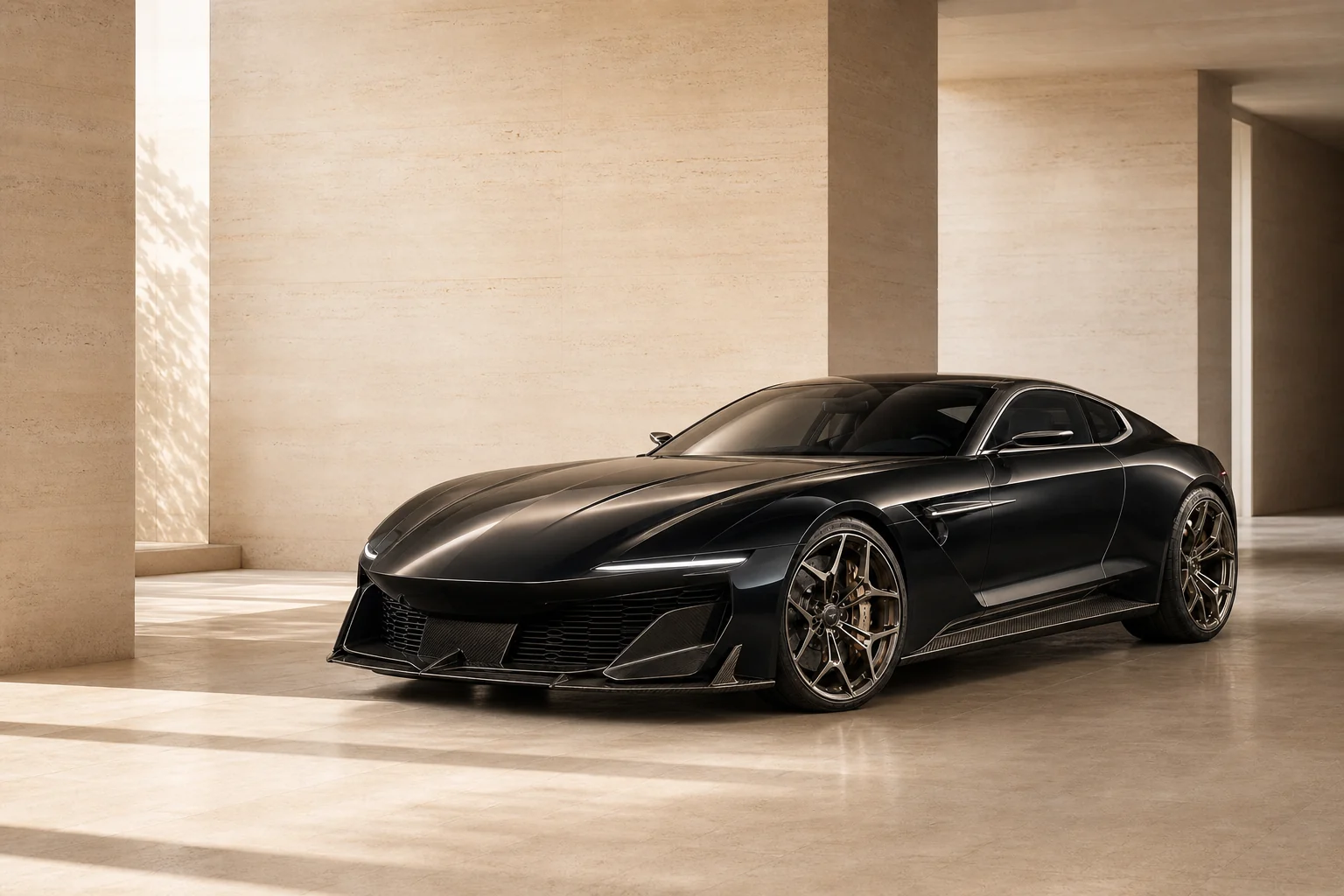 Black NOIR N-01 in a bright architectural gallery.